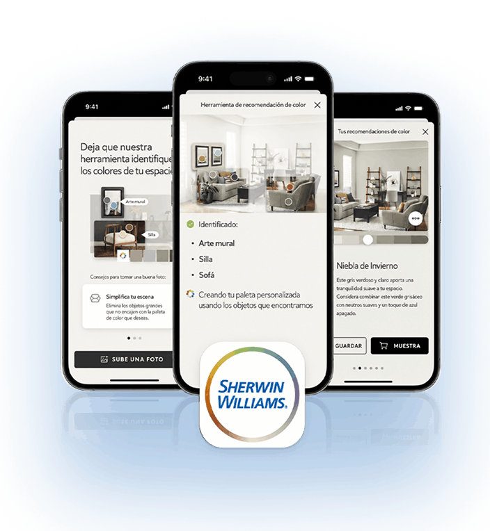 App Color Expert de Sherwin-Williams en tres teléfonos